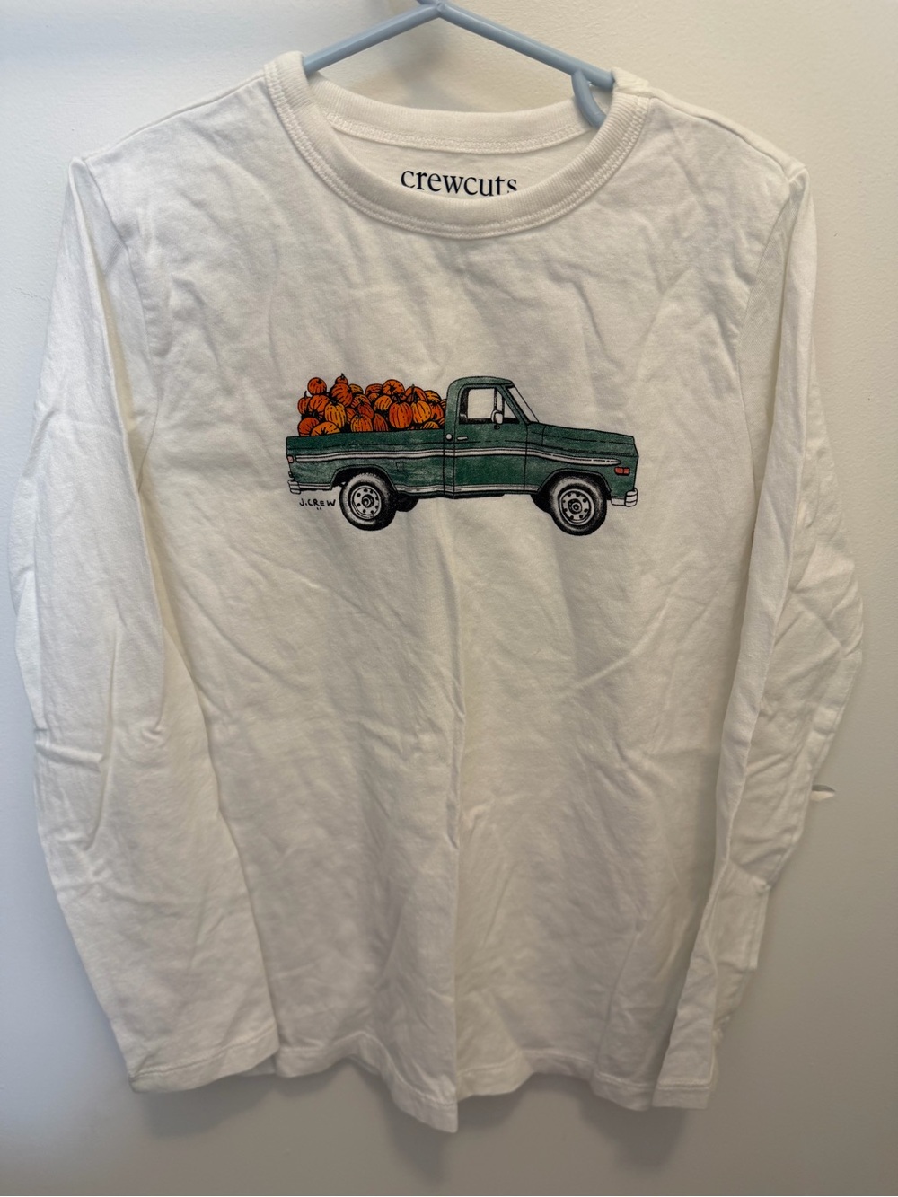 crewcuts White Long-Sleeve Tee with Green Truck and Orange Pumpkins